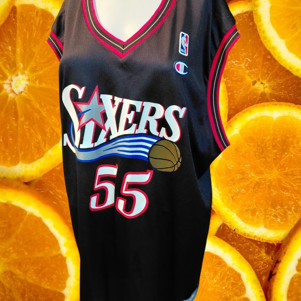 Mens Champion Philadelphia 76ers Dikembe Mutombo 55 Basketball Jersey XL 48